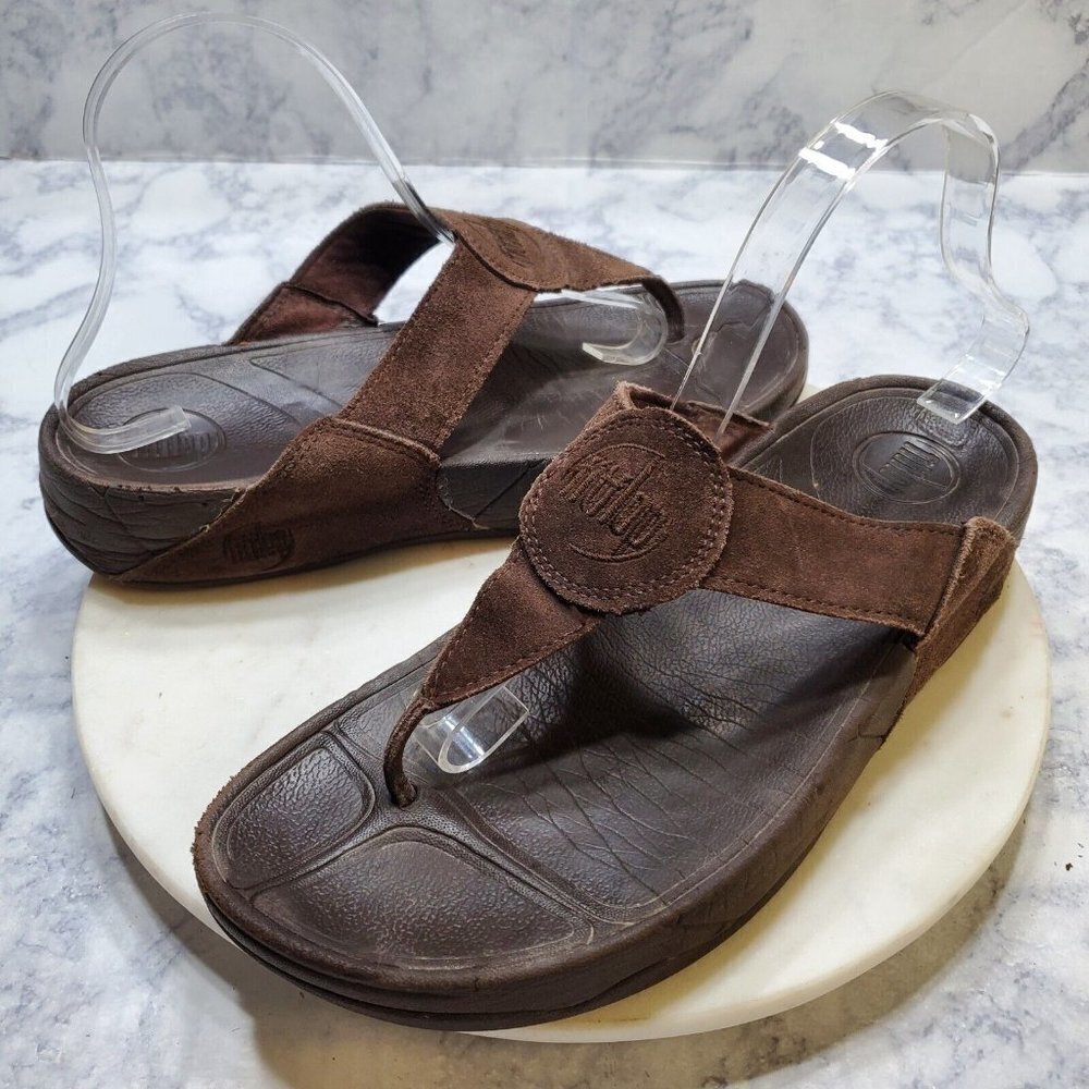 FitFlop Womens 10 EU 42 Oasis‎ Thong Sandals Brown Micro Wobble Board Comfort